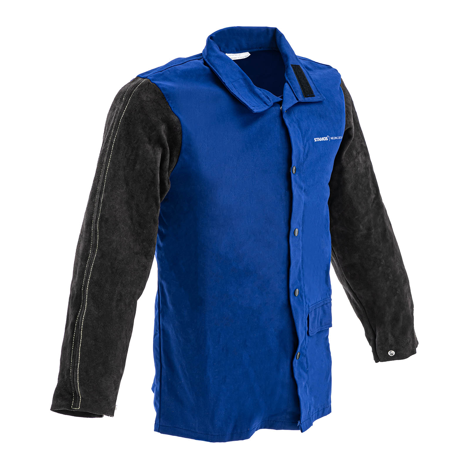 Welding Jacket - iz bombažnega satena / govejega cepljenega usnja - velikost L - črna / modra