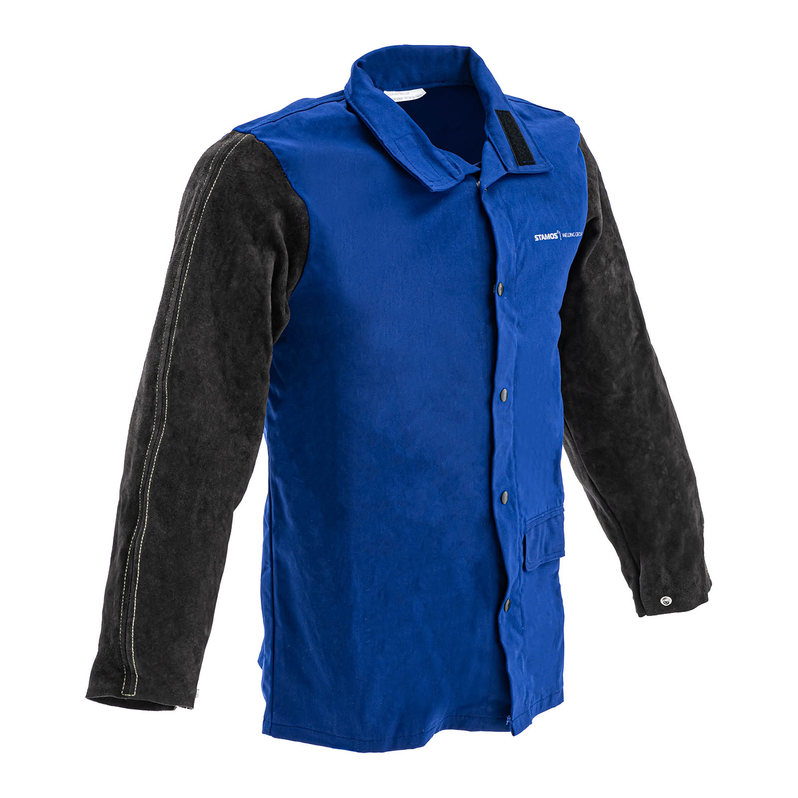 Welding Jacket - iz bombažnega satena / govejega cepljenega usnja - velikost XXL - črna / modra