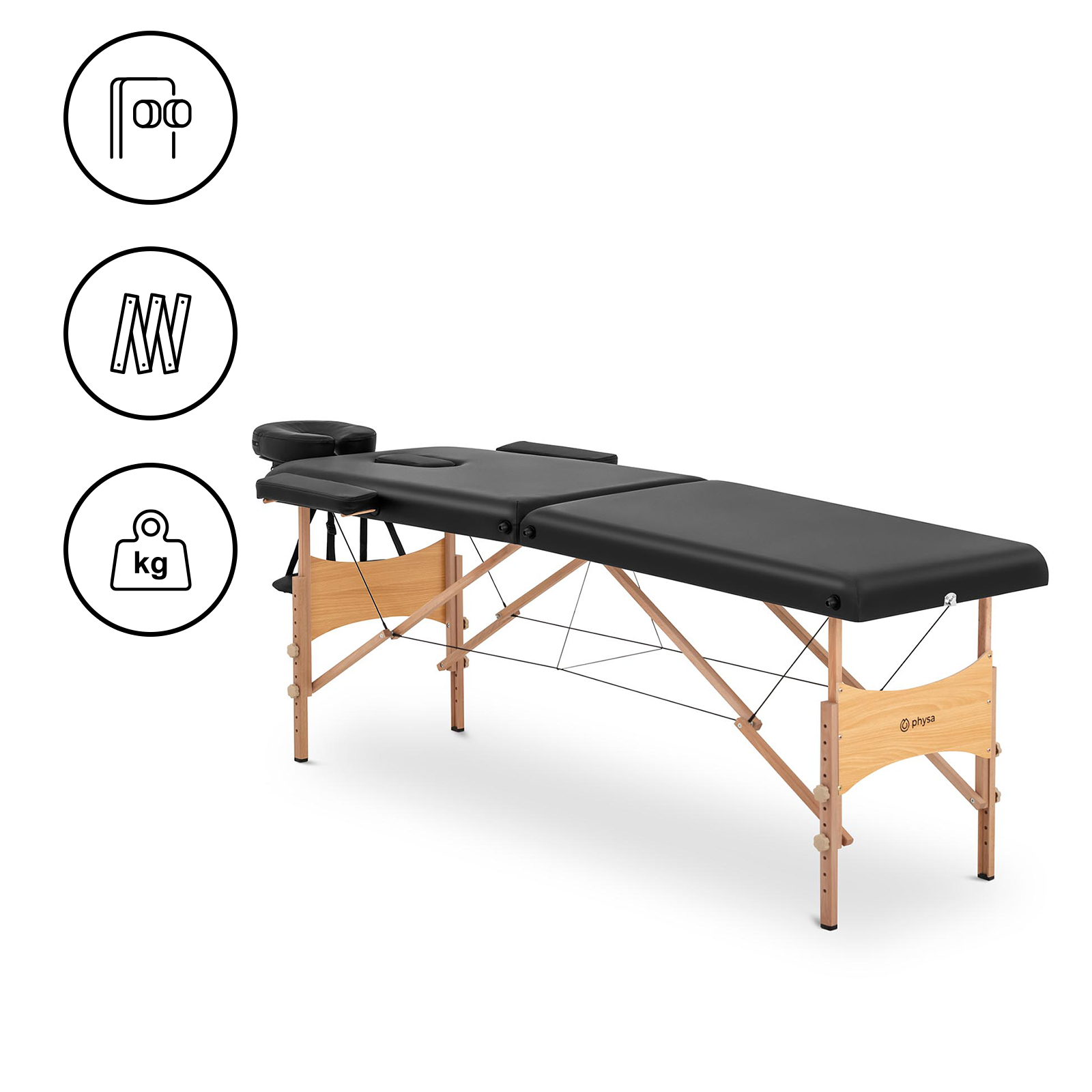 Zložljiva masažna miza - 185 x 60 x 62 cm - 227 kg - Black